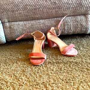 Pink velvet chunky heel